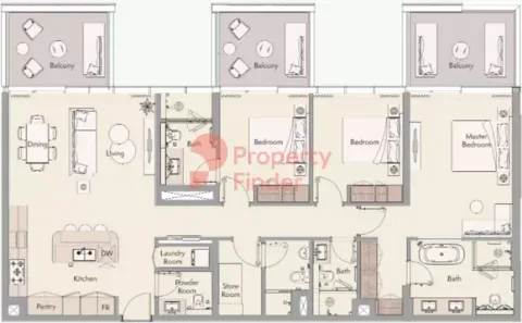 Floor plan, 3 Beds, 1,868 sq ft