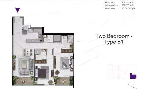 Floor plan, 2 Beds, 1,014 sq ft