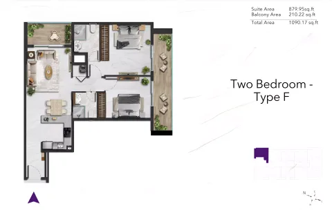 Floor plan, 2 Beds, 1,090 sq ft