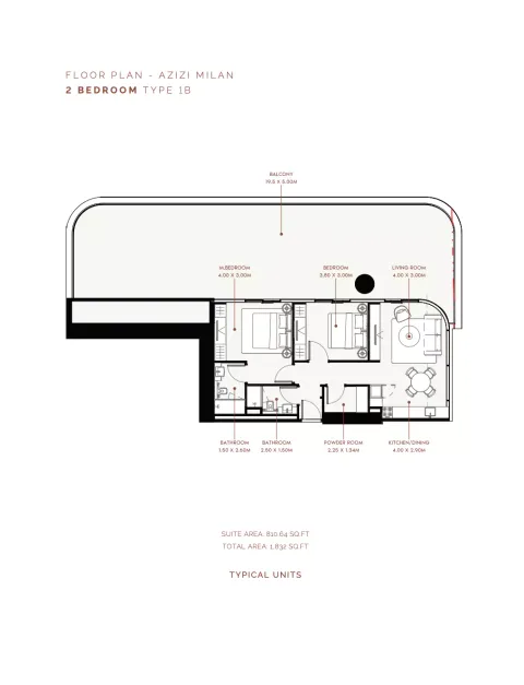 Floor plan, 2 Beds, 1,832 sq ft