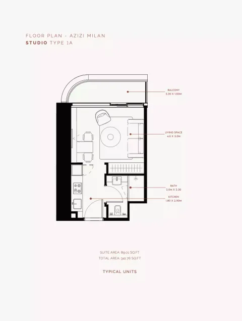 Floor plan, Studio, 341 sq ft