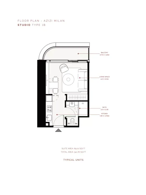 Floor plan, Studio, 341 sq ft