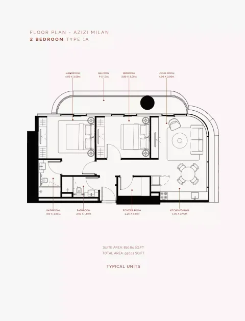 Floor plan, 2 Beds, 930 sq ft