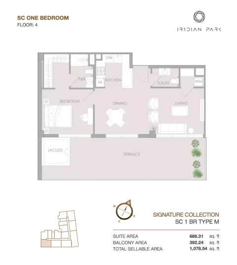 Floor plan, 1 Bed, 1,078 sq ft