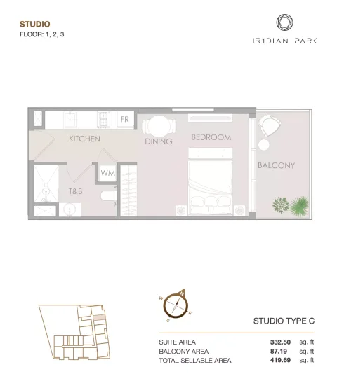 Floor plan, Studio, 419 sq ft