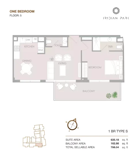 Floor plan, 1 Bed, 798 sq ft