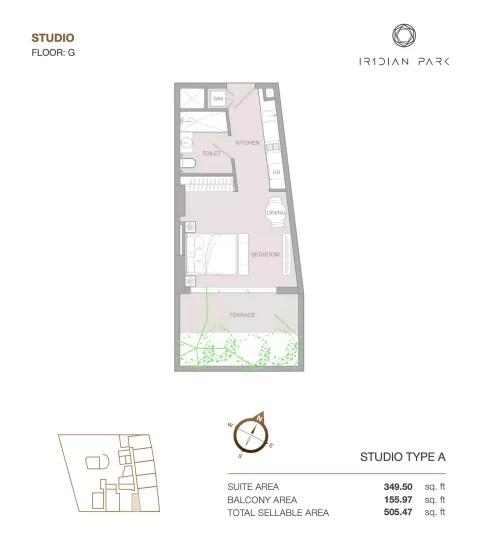 Floor plan, Studio, 505 sq ft