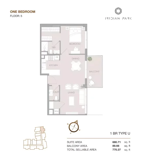 Floor plan, 1 Bed, 770 sq ft