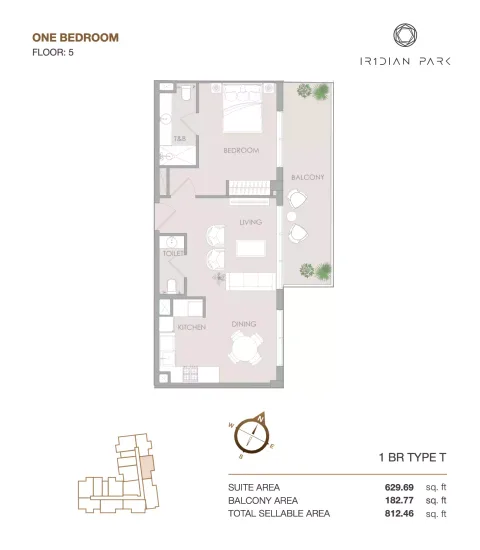 Floor plan, 1 Bed, 812 sq ft