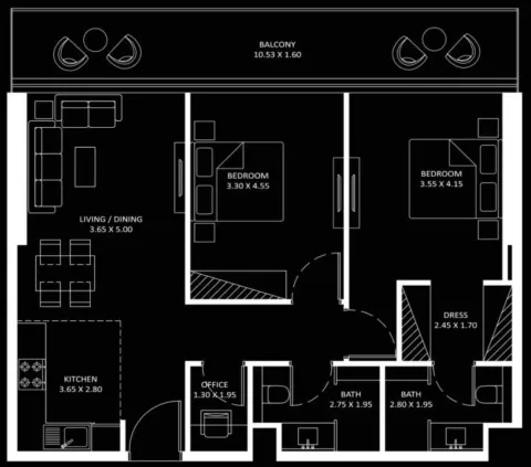 Floor plan, 2 Beds, 1,156 sq ft