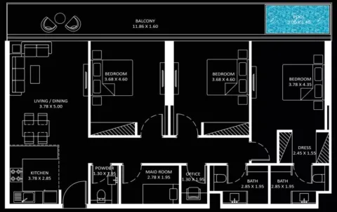 Floor plan, 3 Beds, 1,507 sq ft