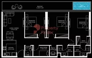 Floor plan, 3 Beds, 1,156 sq ft