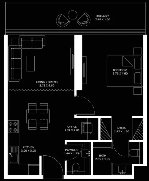 Floor plan, 1 Bed, 754 sq ft