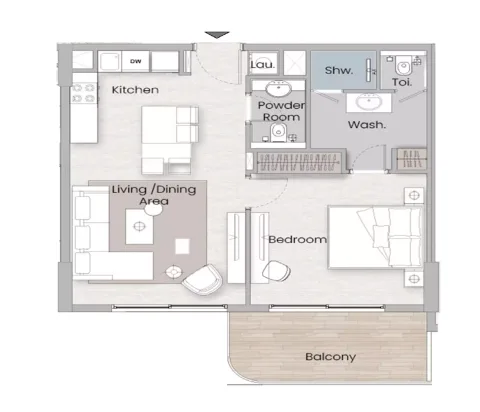 Floor plan, 1 Bed, 707 sq ft
