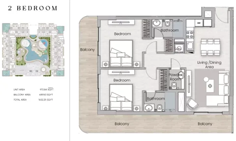 Floor plan, 2 Beds, 1,632 sq ft