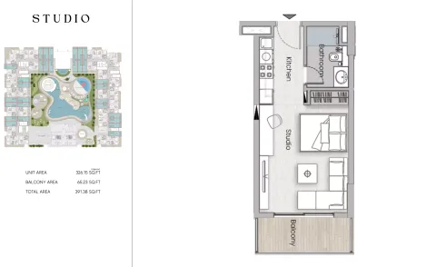 Floor plan, Studio, 391 sq ft