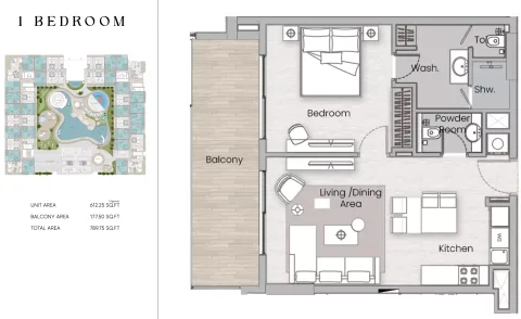 Floor plan, 1 Bed, 789 sq ft
