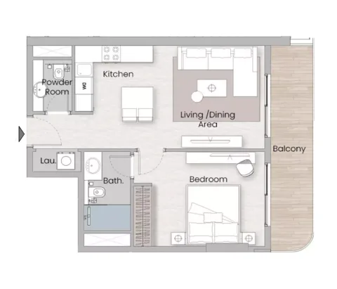 Floor plan, 1 Bed, 665 sq ft
