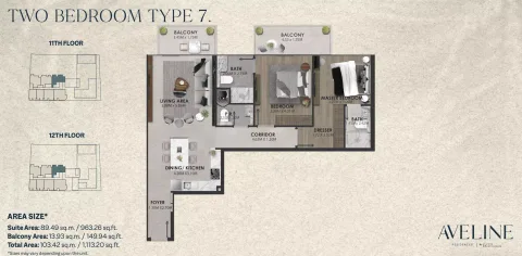 Floor plan, 2 Beds, 1,113 sq ft