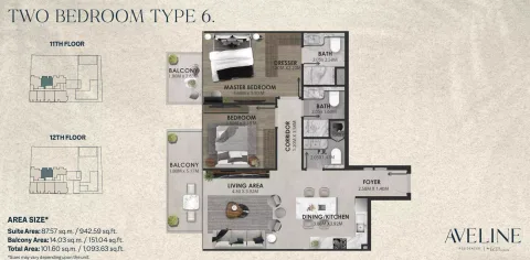 Floor plan, 2 Beds, 1,093 sq ft