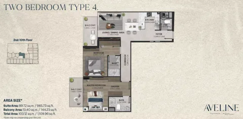 Floor plan, 2 Beds, 1,109 sq ft