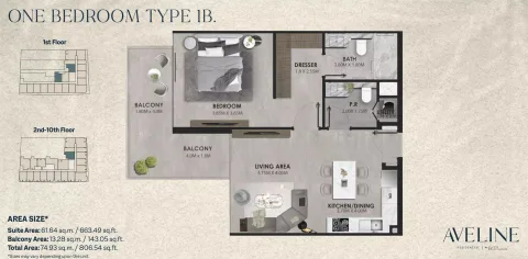 Floor plan, 1 Bed, 806 sq ft