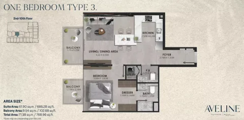 Floor plan, 1 Bed, 768 sq ft