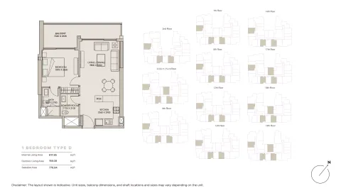 Floor plan, 1 Bed, 776 sq ft