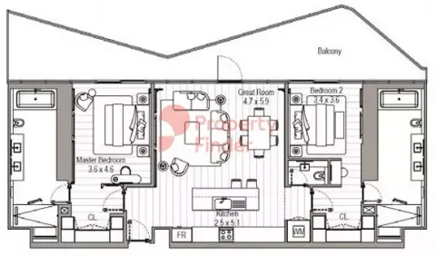 Floor plan, 2 Beds, 1,894 sq ft