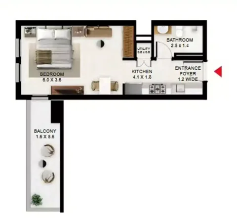 Floor plan, Studio, 508 sq ft