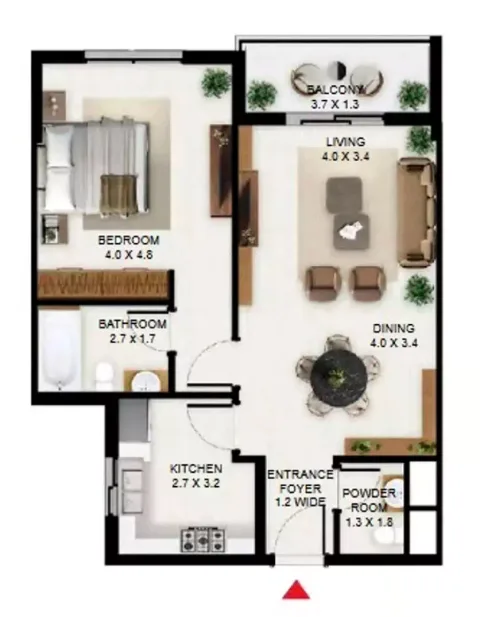 Floor plan, 1 Bed, 857 sq ft