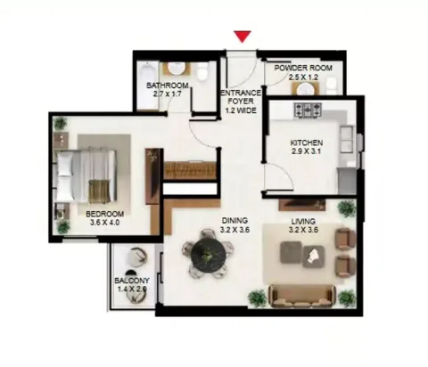 Floor plan, 1 Bed, 824 sq ft