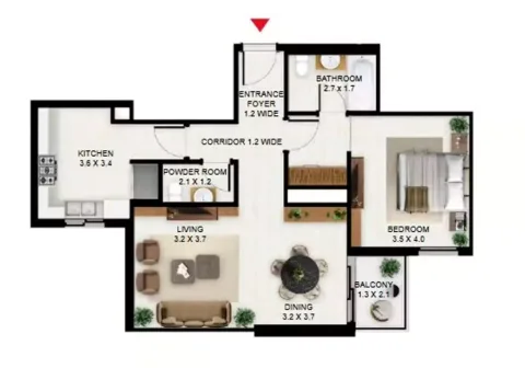 Floor plan, 1 Bed, 868 sq ft