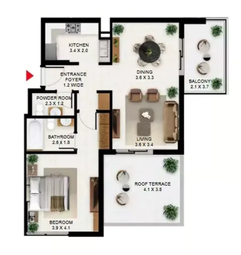 Floor plan, 1 Bed, 1,064 sq ft