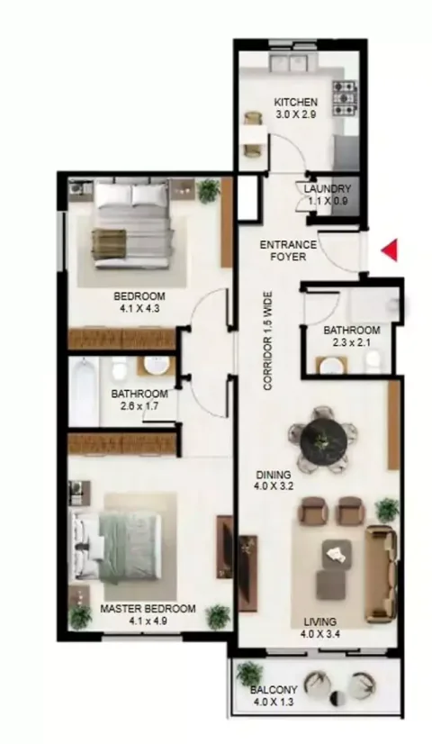 Floor plan, 2 Beds, 1,188 sq ft