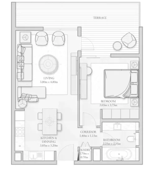 Floor plan, 1 Bed, 841 sq ft