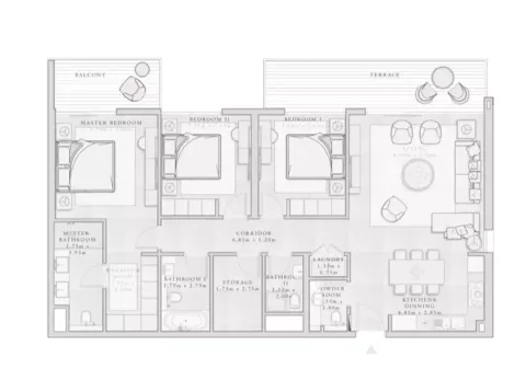 Floor plan, 3 Beds, 1,634 sq ft