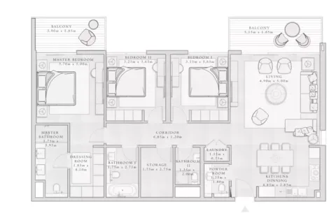 Floor plan, 3 Beds, 1,533 sq ft