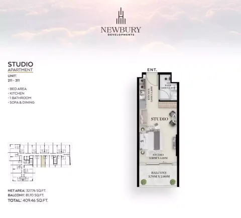 Floor plan, Studio, 409 sq ft