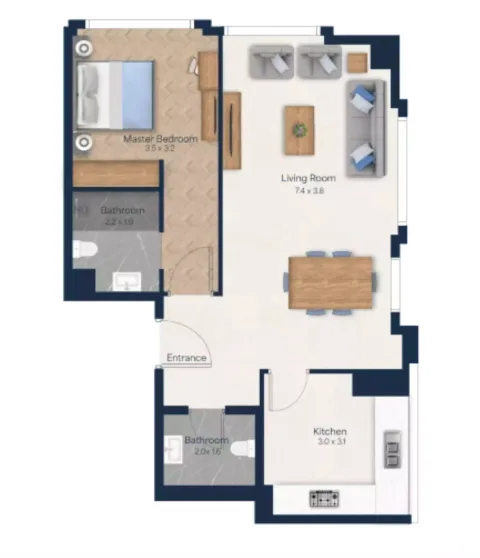 Floor plan, 1 Bed, 716 sq ft