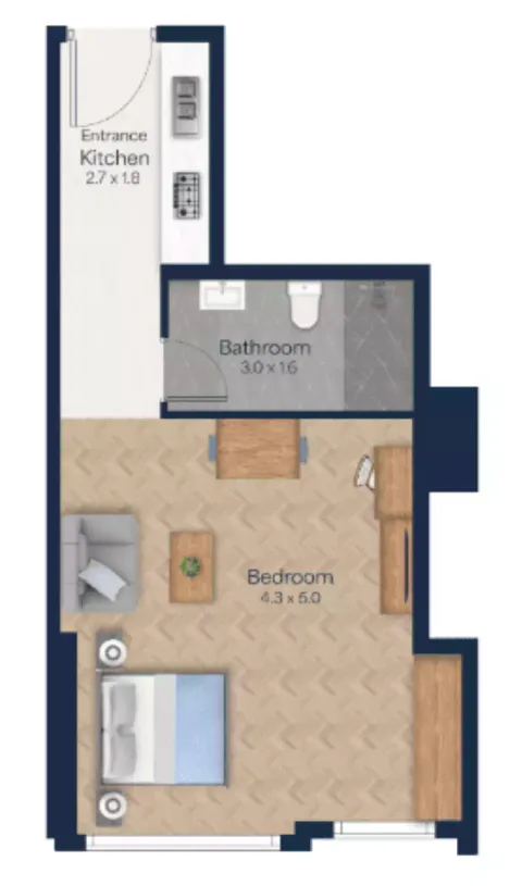 Floor plan, Studio, 422 sq ft