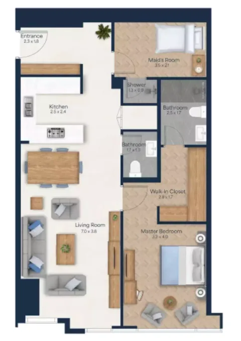 Floor plan, 1 Bed, 959 sq ft