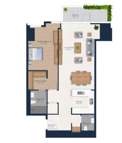 Floor plan, 1 Bed, 959 sq ft