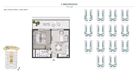 Floor plan, 1 Bed, 553 sq ft