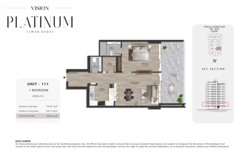 Floor plan, 1 Bed, 949 sq ft