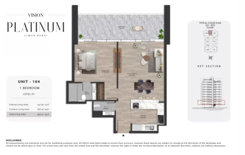 Floor plan, 1 Bed, 855 sq ft