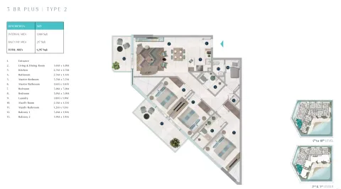 Floor plan, 3 Beds, 1,297 sq ft