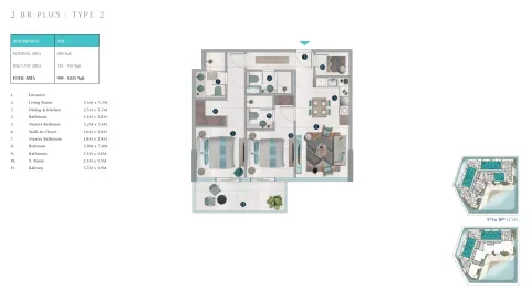 Floor plan, 2 Beds, 999 sq ft