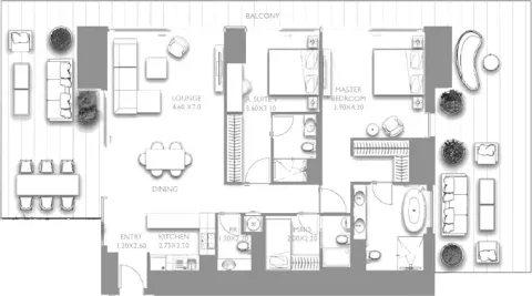 Floor plan, 2 Beds, 2,260 sq ft