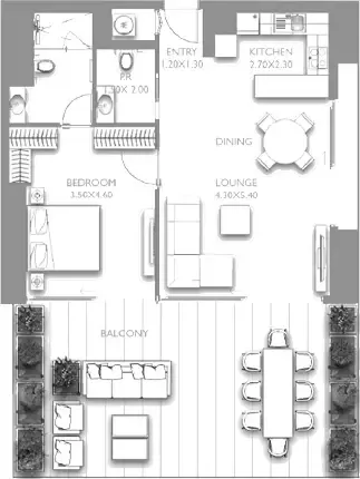 Floor plan, 1 Bed, 1,279 sq ft